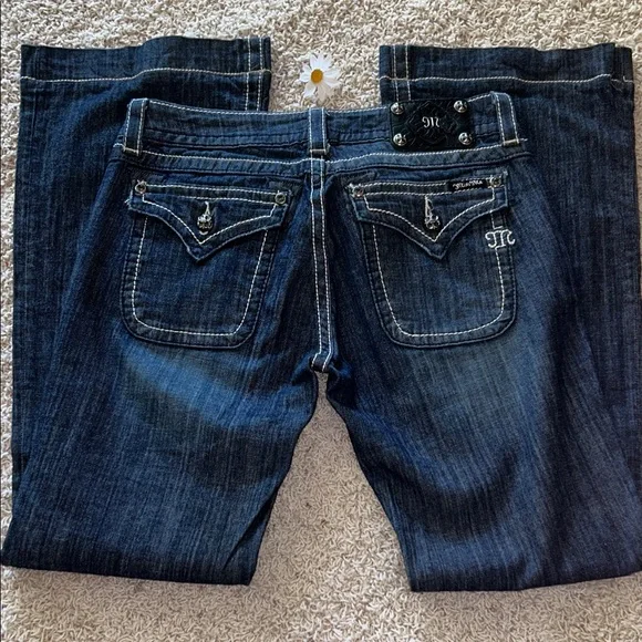 MISS ME⚜️Wide Leg Flare Dark Blue JEANS with Flap Pockets Size 30 - Picture 2 of 12